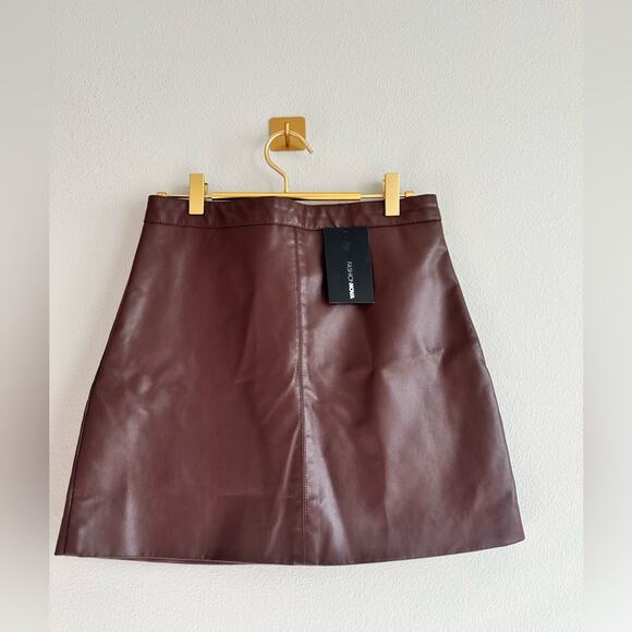 Fashion Nova Faux Leather Chocolate Brown Ride Or Die Mini Skirt | Size Medium - Picture 2 of 5